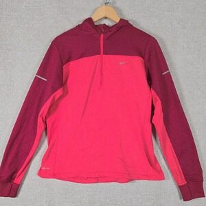 Nike Running Dri-FIT Half Zip Hoodie Pink Berry Colorblock Women XL Thumbholes